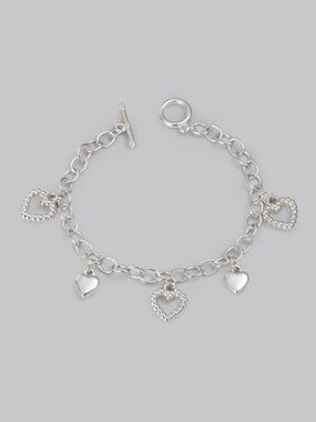 Silver Heart Charm Bracelet - Women's Jewelry
